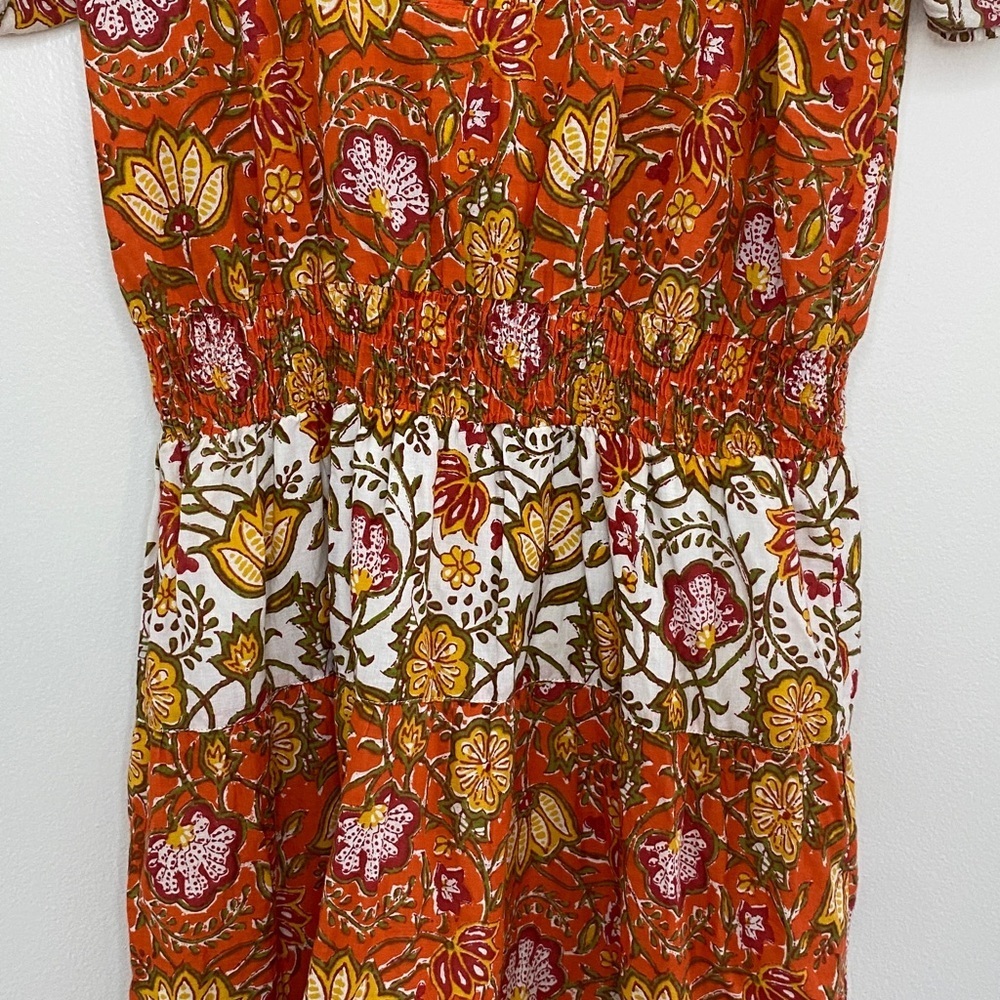 dRA Womens Dress Smocked Tiered Bohemian Cottagecore Orange Floral Size Med - Picture 5 of 9